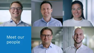 five persons and slogan "Meet our people"